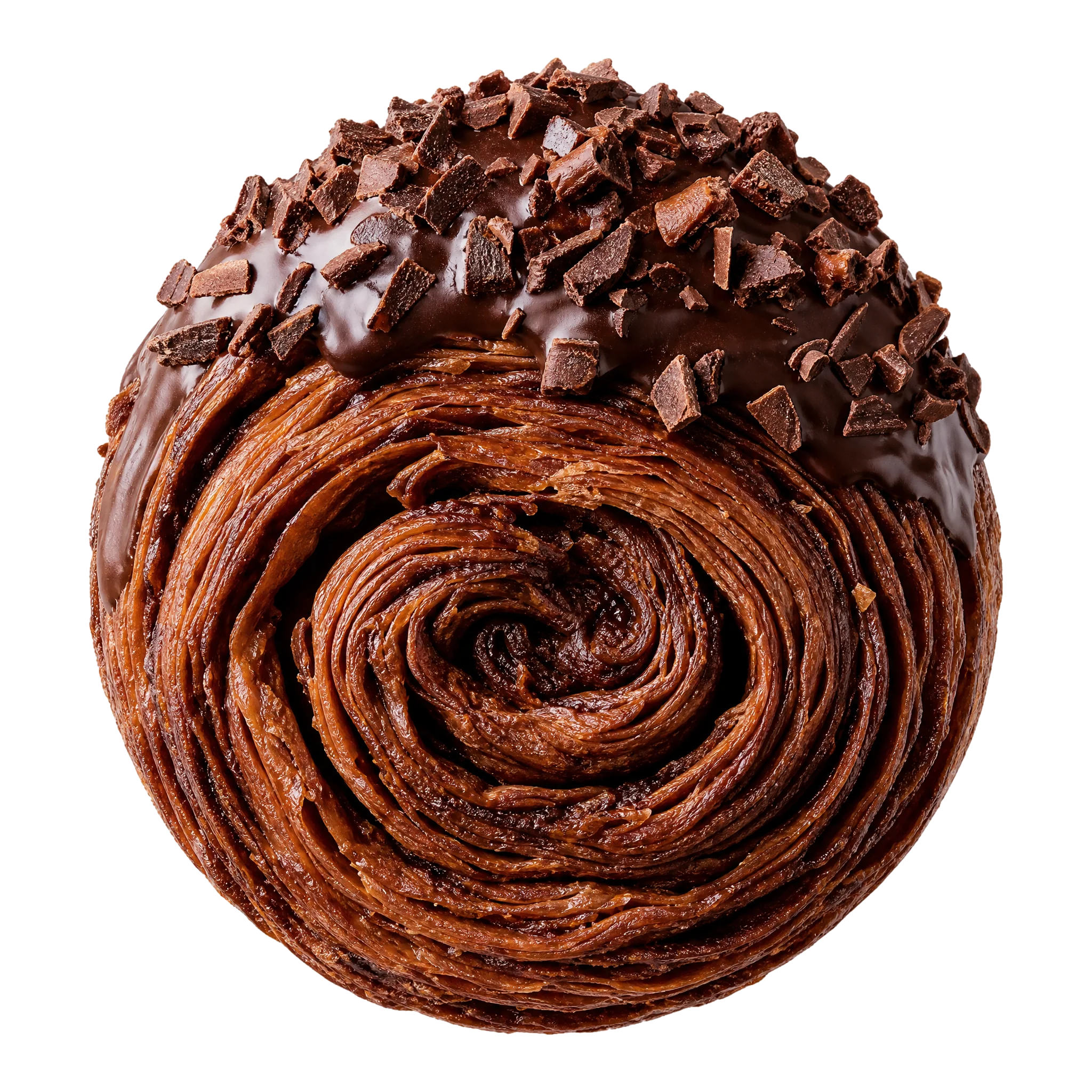 Espiral de hojaldre de cacao con cobertura de chocolate negro